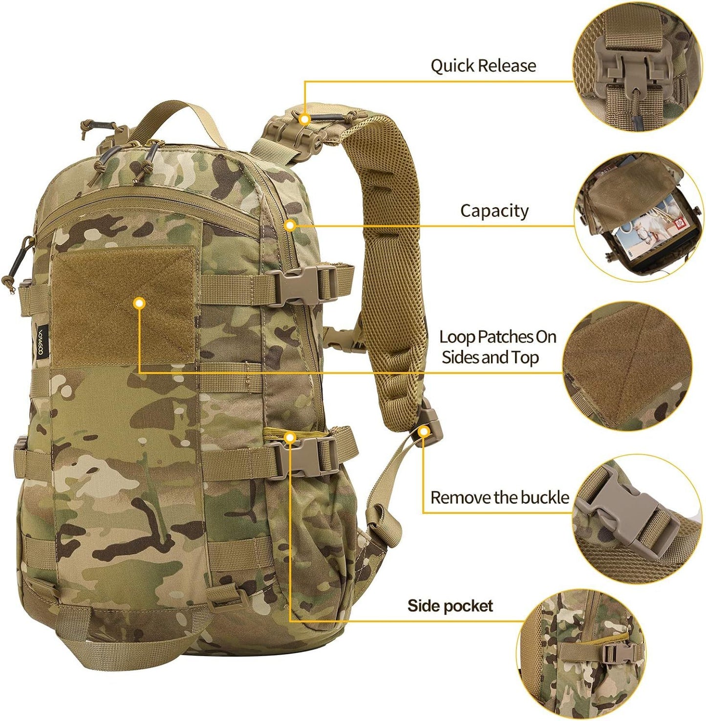 Flag Village Tactical Backpack Men Military Assault Pack Outdoor Hiking Rucksack