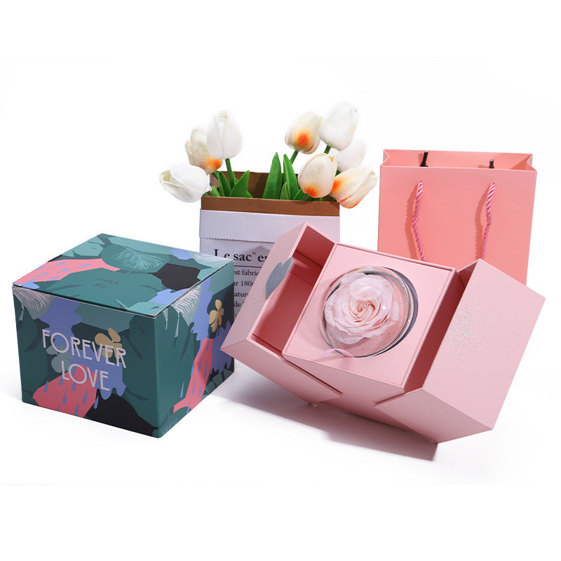 Flag Village Creative Eternal Rose Box Eternal Soap Flower Jewelry Box Ring Necklace Storage Case Valentines Surprise Gift