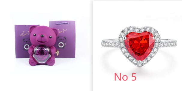 Flag Village Eternal Rose Teddy Bear Gifts Box With Necklace Rotate Rose Jewelry Box Valentine Wedding Storage Gift Case For Women Girlfriend