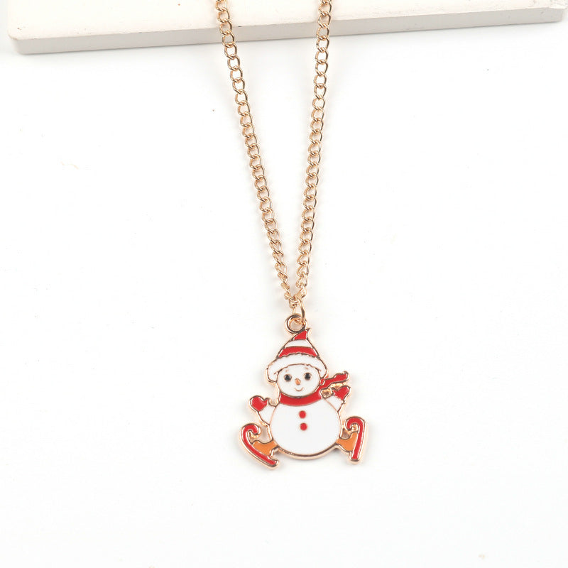 Flag Village Christmas Necklace Cute Cartoon Santa Claus Snowman Elk Pendant Necklace Xmas New Year Festival Ear Jewelry Gifts
