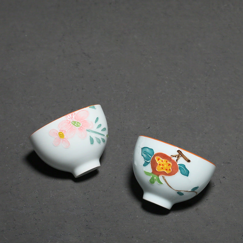 Flag Village Hand-painted Flower Kung Fu Tea Set Ceramic Household Tea Cup Gift Box