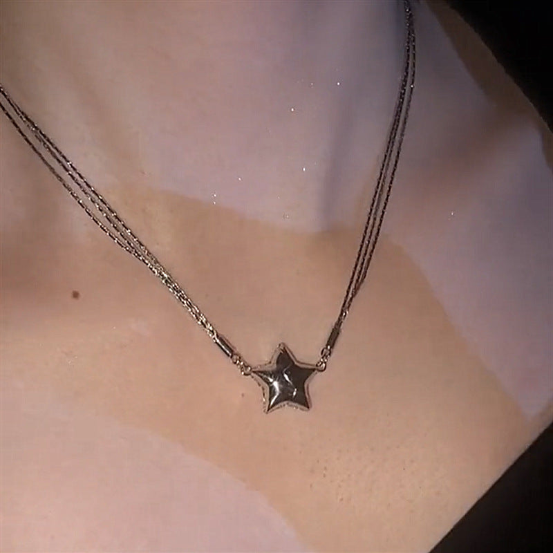 Flag Village Magnetic Five-pointed Star Necklace With Rhinestones Stainless Steel Clavicle Chain Personalized Designer Necklace Women Jewelry Gifts