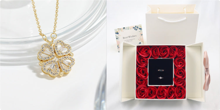 Flag Village Rose Box Double Door Jewelry Box Valentine's Day Bow Gift Box Necklace Locket