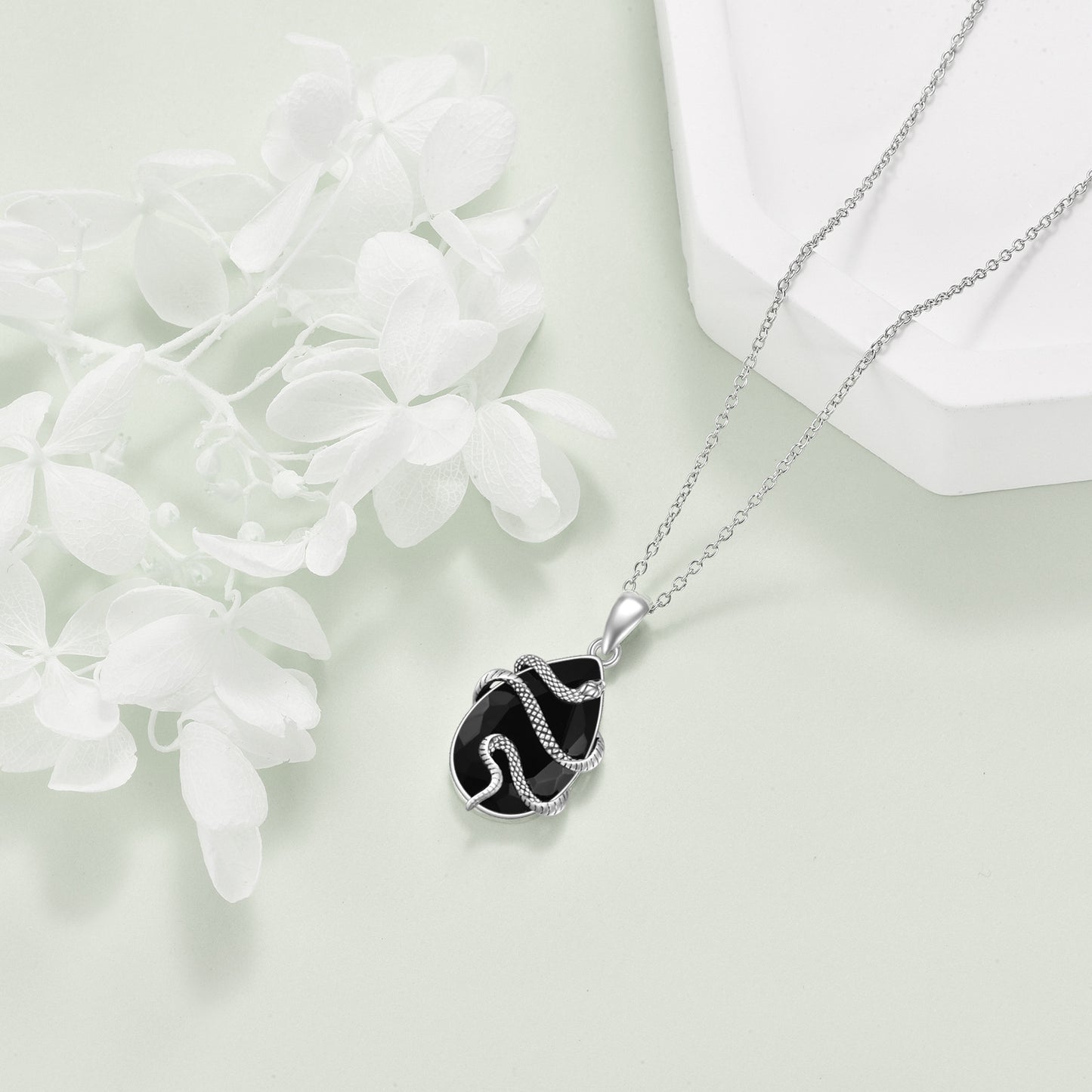 Flag Village Sterling Silver Black Obsidian Tourmaline Crystal Snake Necklace Jewelry as Gifts
