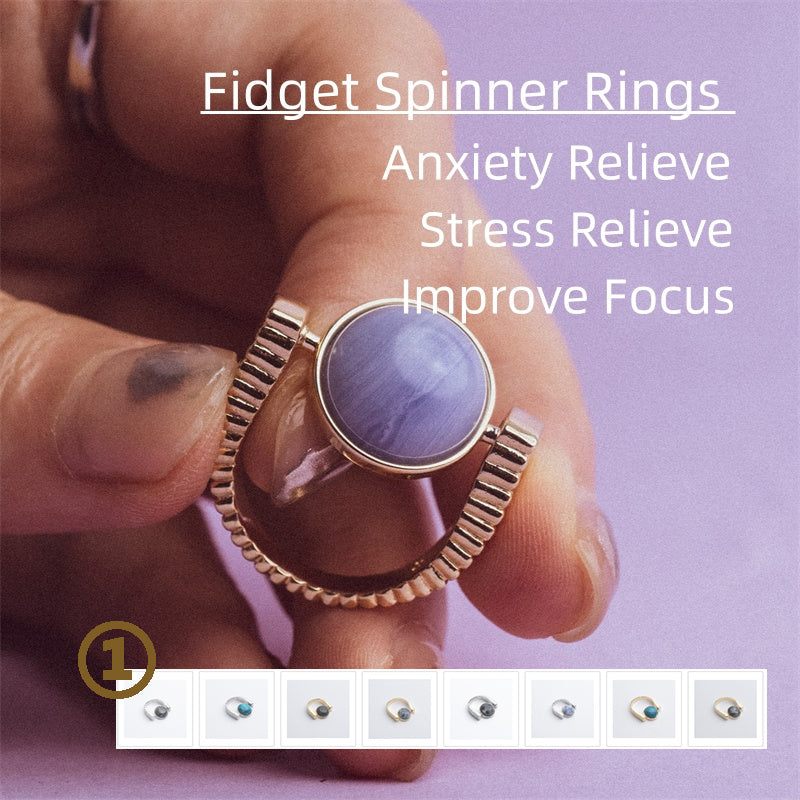 Flag Village Original Fidget Spinner Rings Natural Stone Rings Replaceable Spinners For Anxiety And Stress Relief Jewelry Gifts