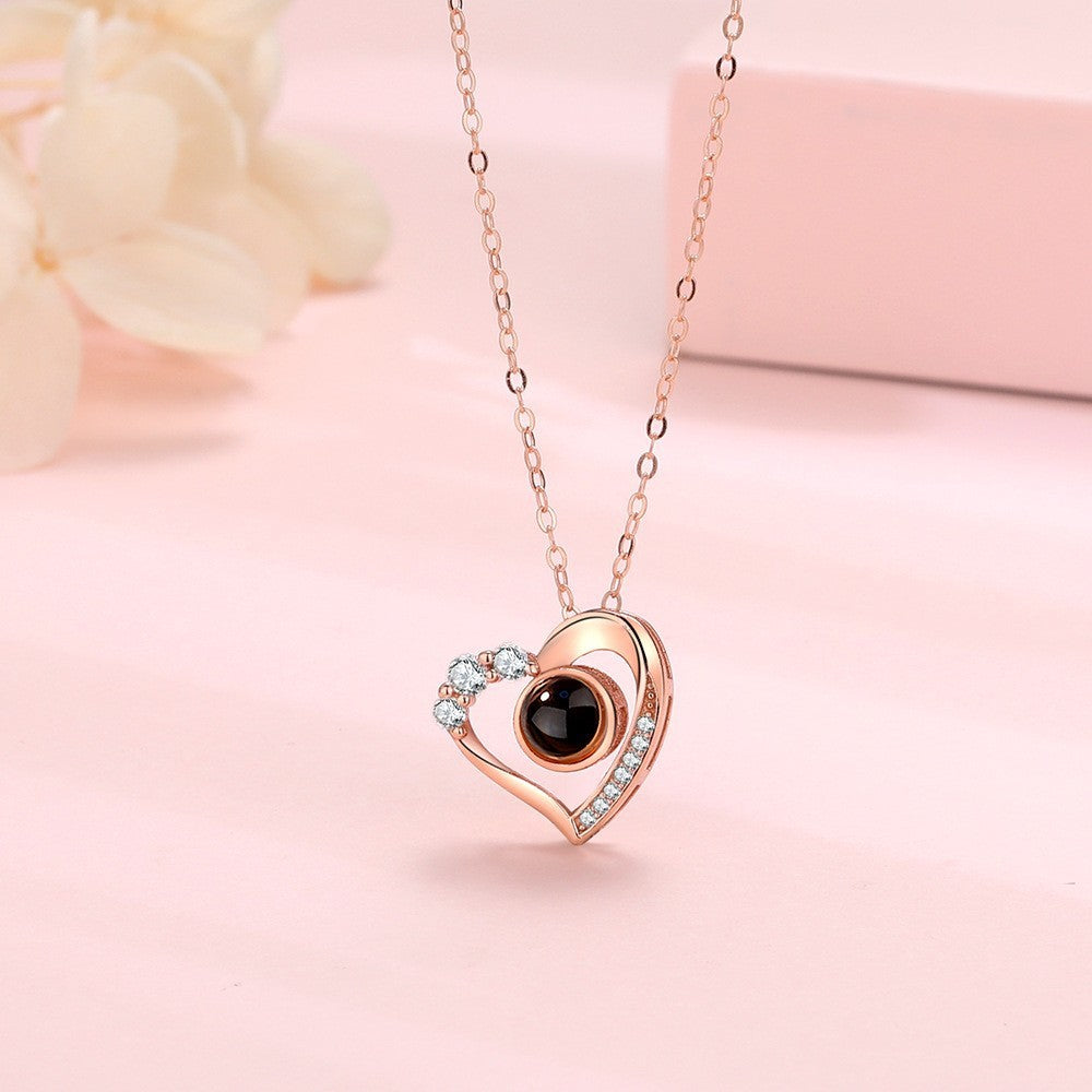 Flag Village 925 Silver Necklace Female Personality Projection Color Photo I Love You 100 Language Gifts