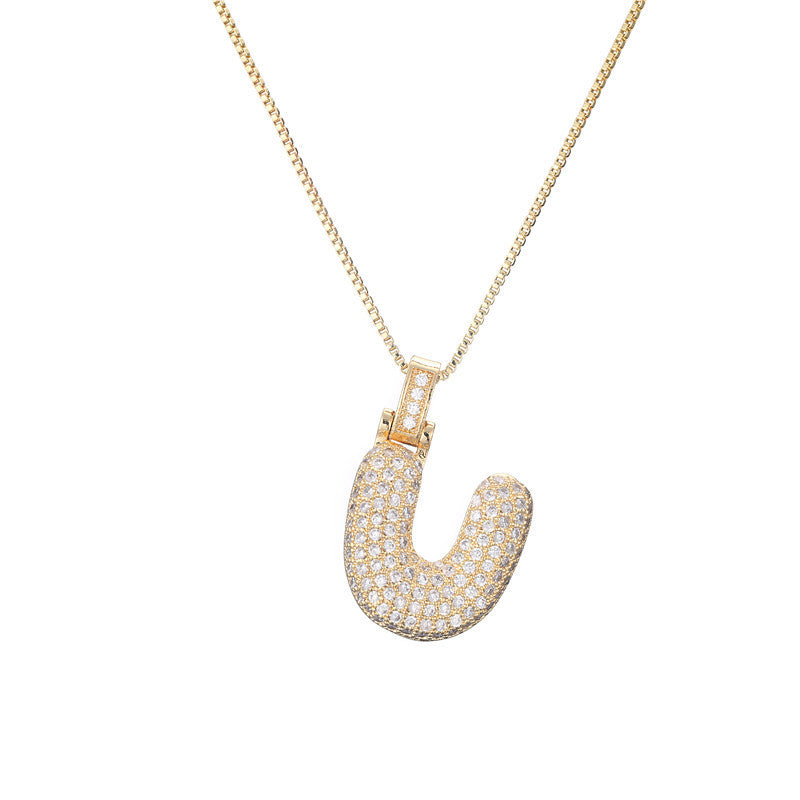 Flag Village Clavicle Chain Copper Micro Inlaid Zircon 26 Letter Pendant Necklace For Women's Birthday Jewelry Gifts
