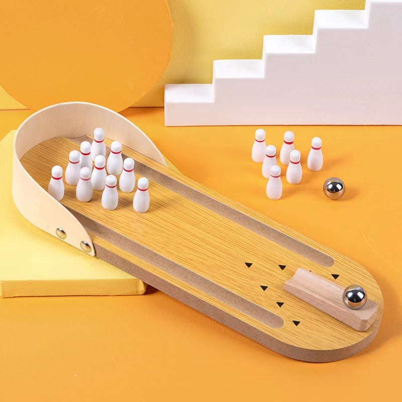Flag Village Table Top Mini Bowling Game Set-Tabletop Wooden Board Mini Arcade Desktop Tiny Bowling Shooting Alley Office Desk Stress Relief Gadgets Small Finger Toys Gag Gifts For MenWomen Kids Teens Boys