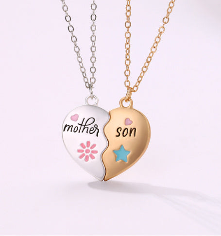 Flag Village 2PCS Set Jewelry Mother Daughter Necklace Matching Heart Magnetic Pendant Fashion Gifts For Mother's Day