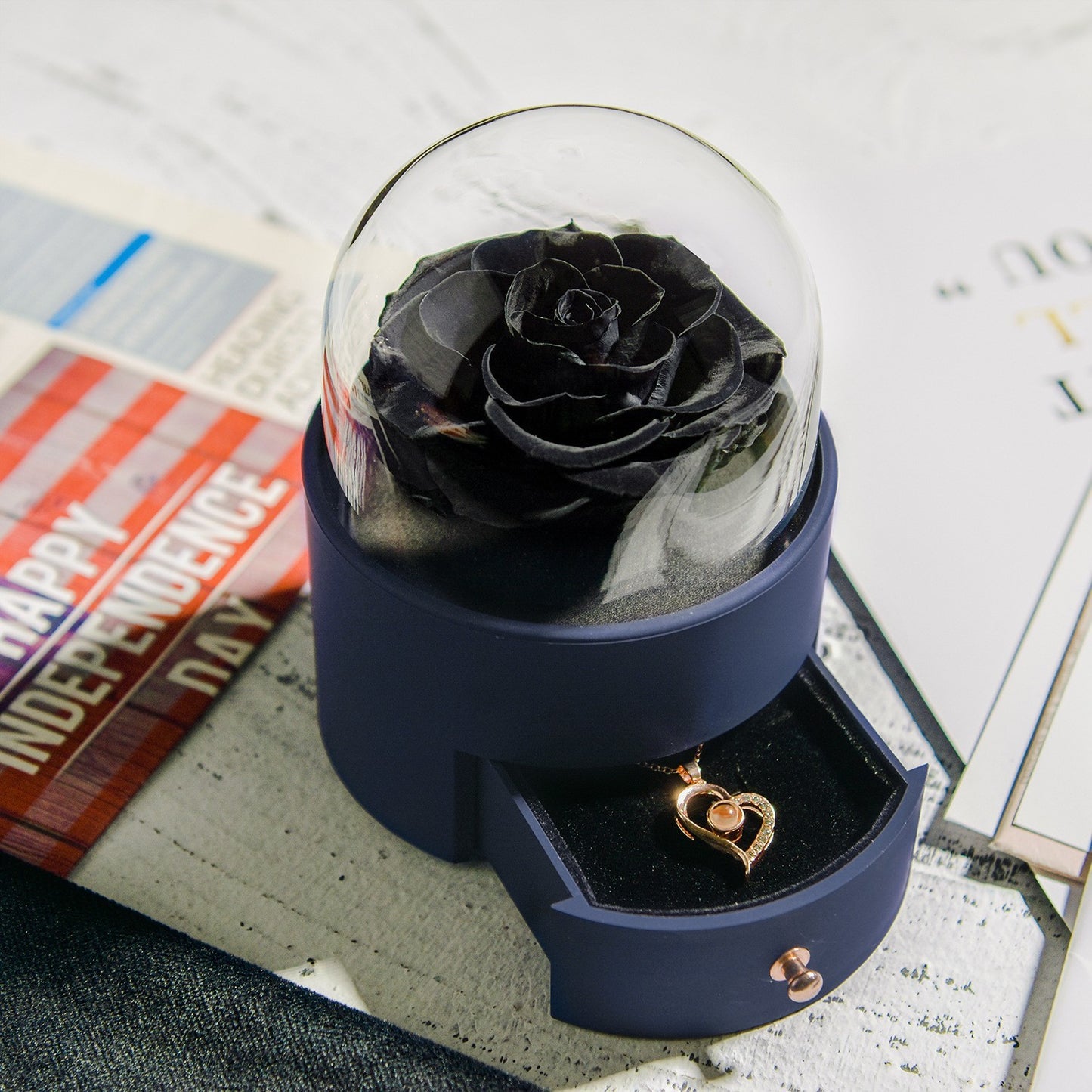 Flag Village Yongsheng Rose Round Jewelry Box With Necklace For Birthdays And Valentine's Days Gift