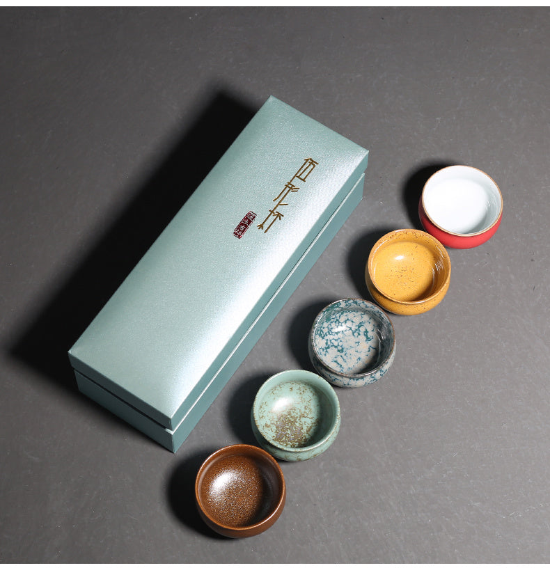 Flag Village Kiln Baked Five-shaped Cup Porcelain Kung Fu Tea Set Gift Box
