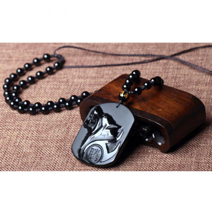 Flag Village New Obsidian Carving Wolf Head Amulet Pendant Necklace Blessing Lucky Men Necklaces Jewelry Gifts