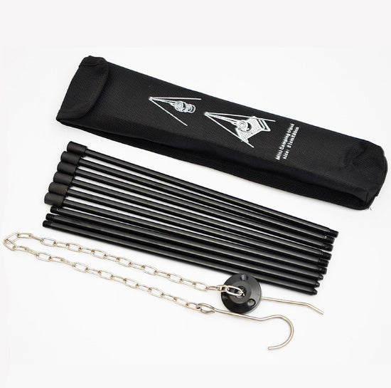 Flag Village Compatible with Apple, Camping outdoor campfire tripod hanging pot picnic fire bracket aluminum alloy tripod camping supplies