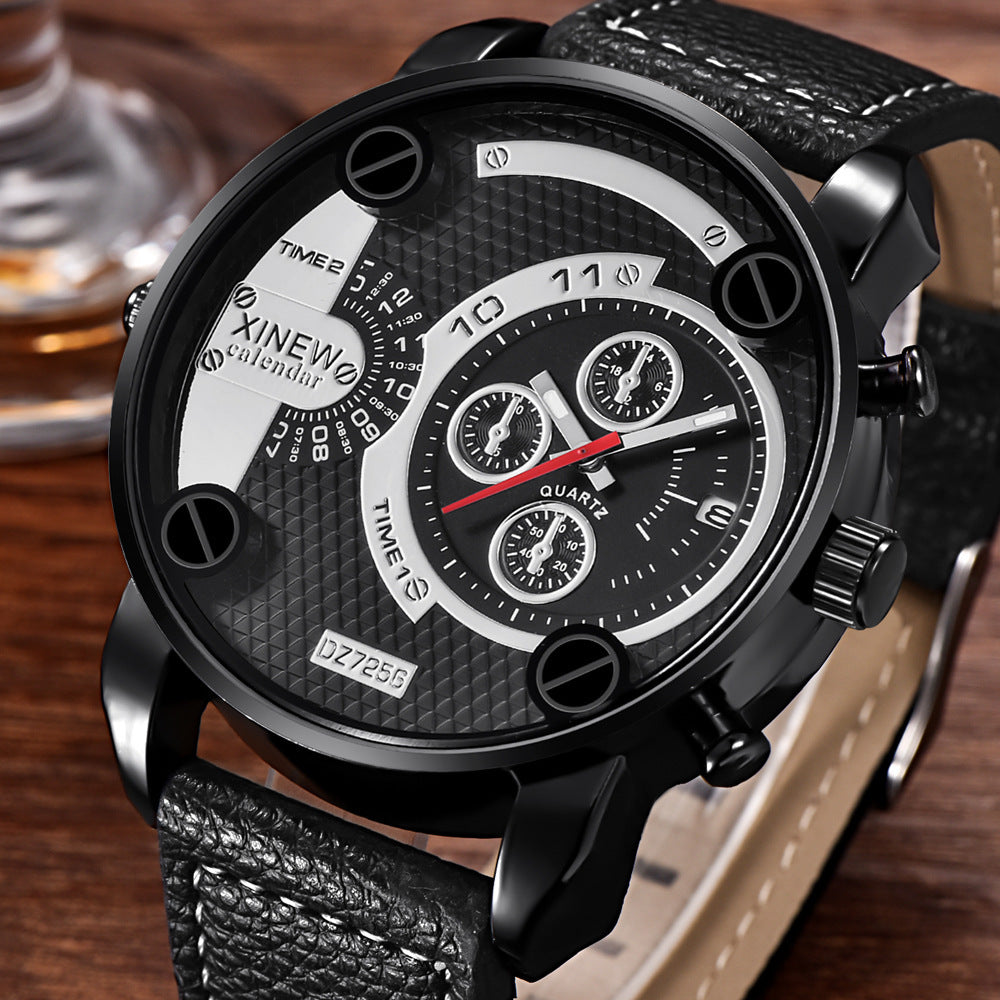 Flag Village Mens Big Watches Fashion Leather Date Gifts Wristwatch