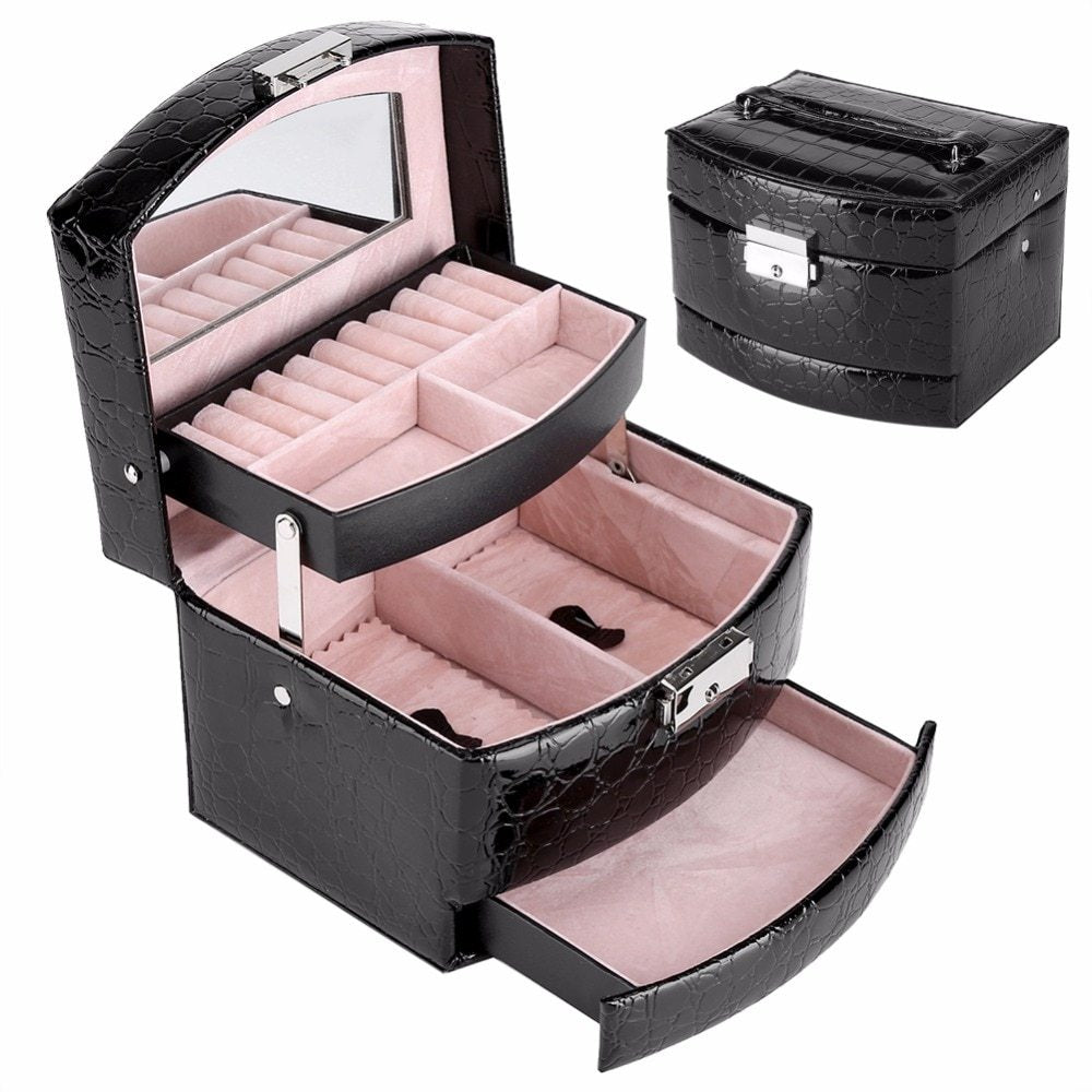 Flag Village 3 Layers Jewelry Boxes And Packaging Leather Makeup Organizer Storage Box Container Case Gift Box Women Cosmetic Casket