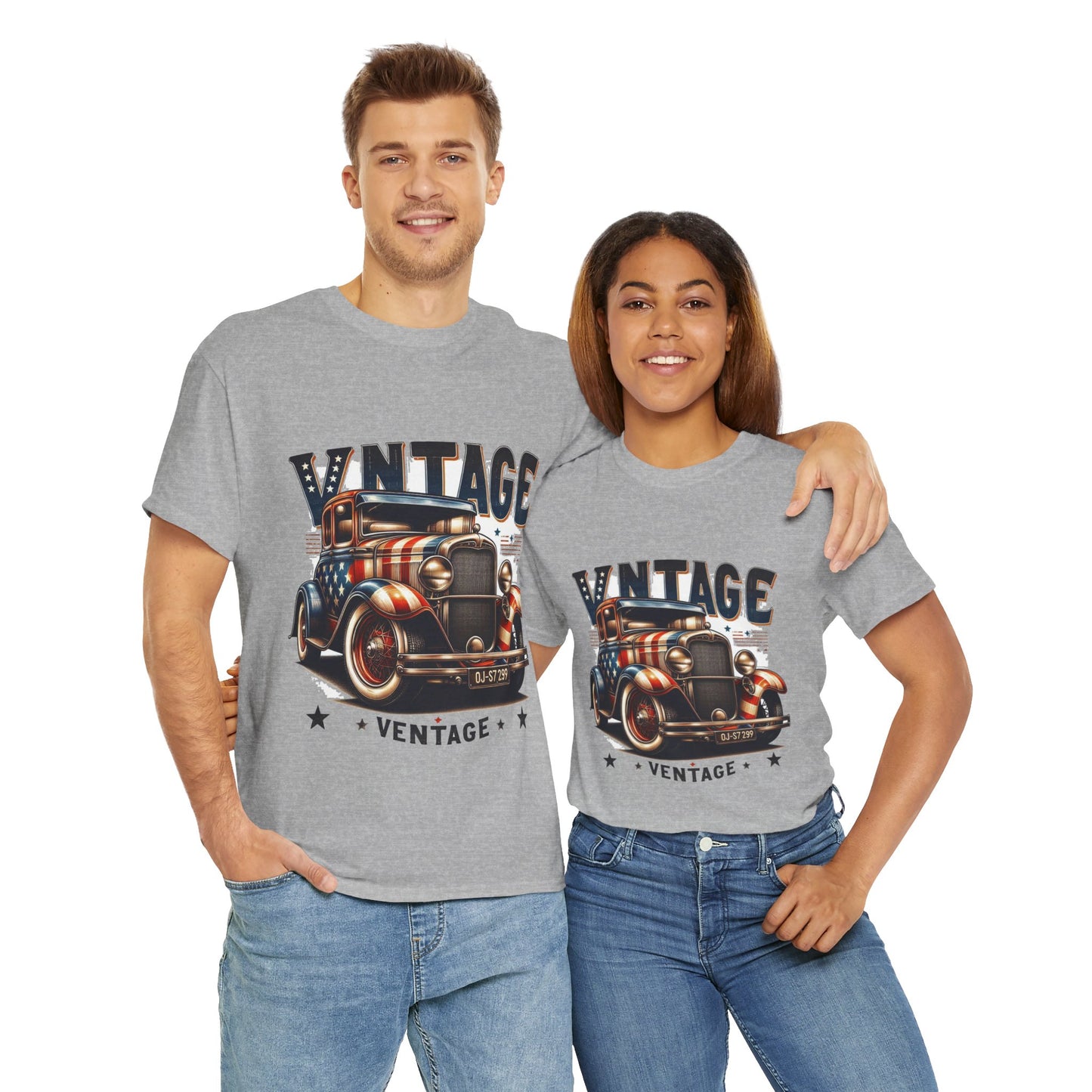 Flag Village USA Vintage Car Flag T-SHIRT Heavy Cotton Tee USA0010