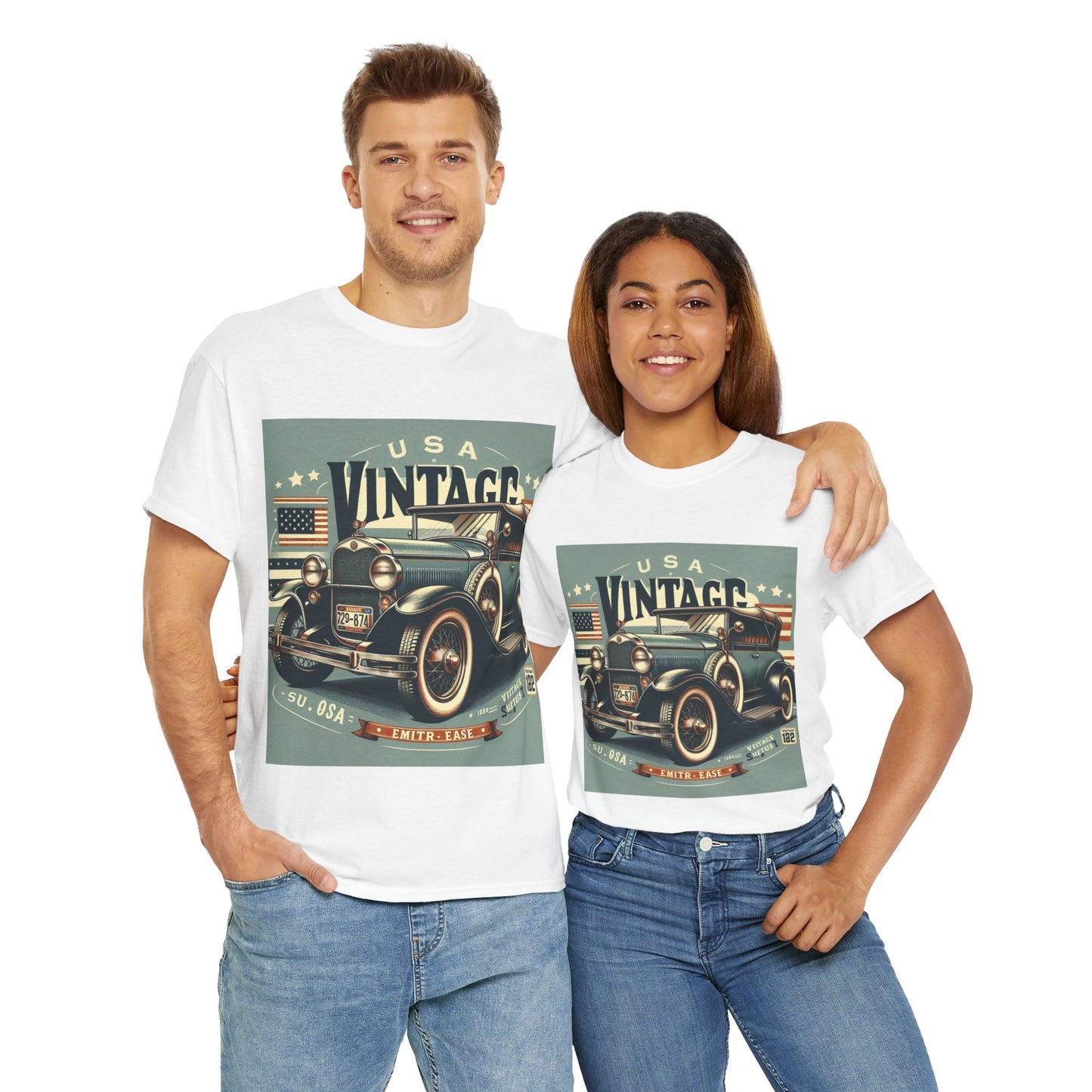 Flag Village USA Vintage Car Flag T-SHIRT Heavy Cotton Tee USA0015