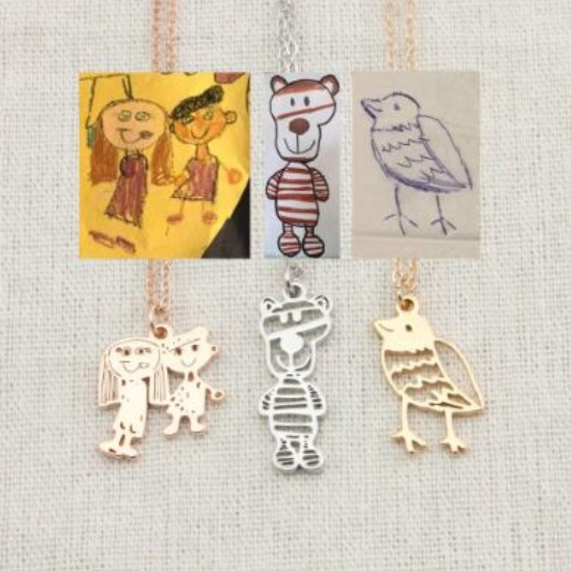 Flag Village Custom Kids Drawing Painting Necklace Stainless Stee Personalized Children Artwork Pendant For Kids Mom Family Jewelry Gifts