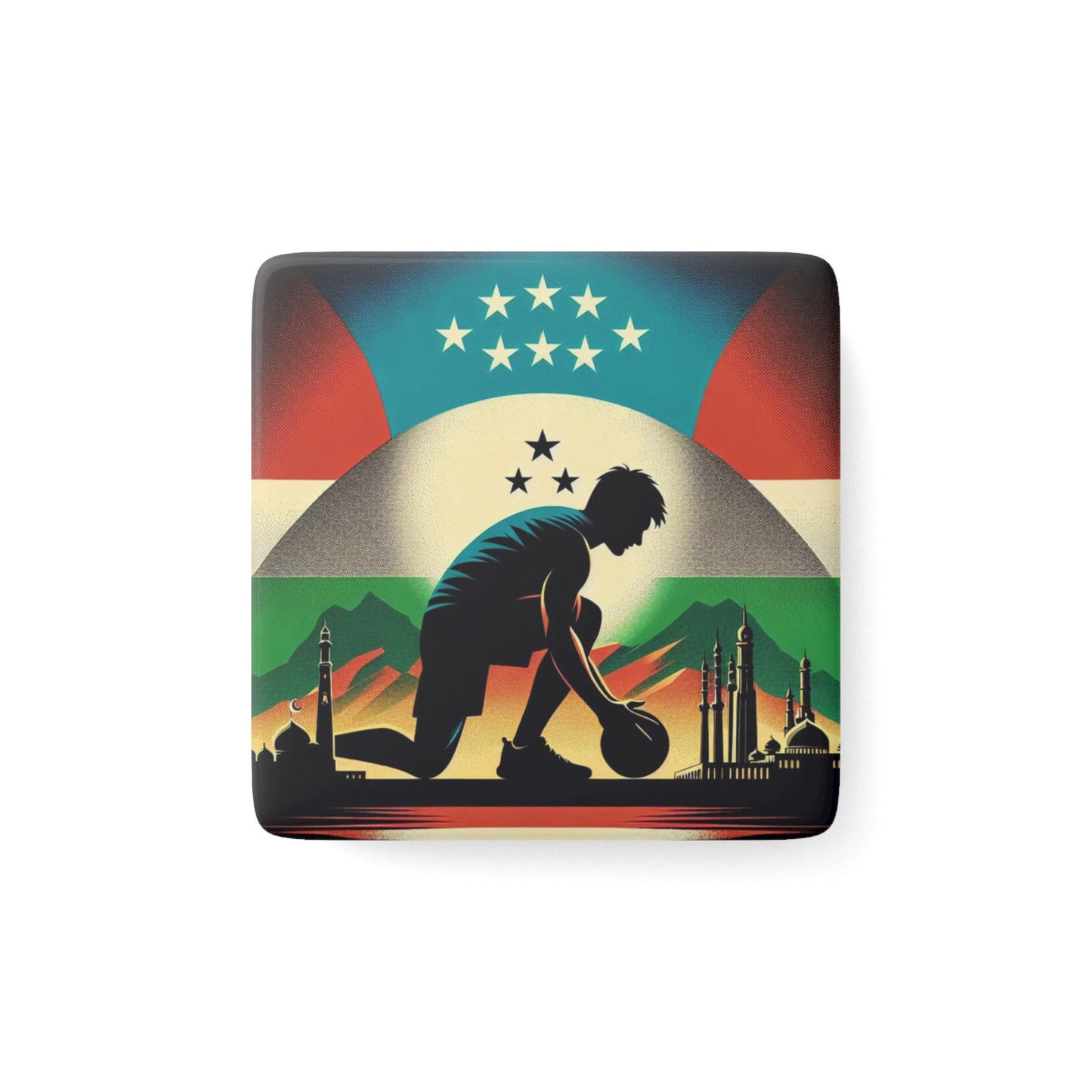 Flag Village Tajikistan Flag Sporting Porcelain Magnet, Square TJK0001