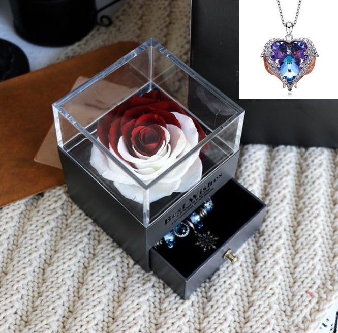 Flag Village Valentines Day Gift Women Rose Jewelry Box Dried Flower Real Flowers Eternal Roses In Box
