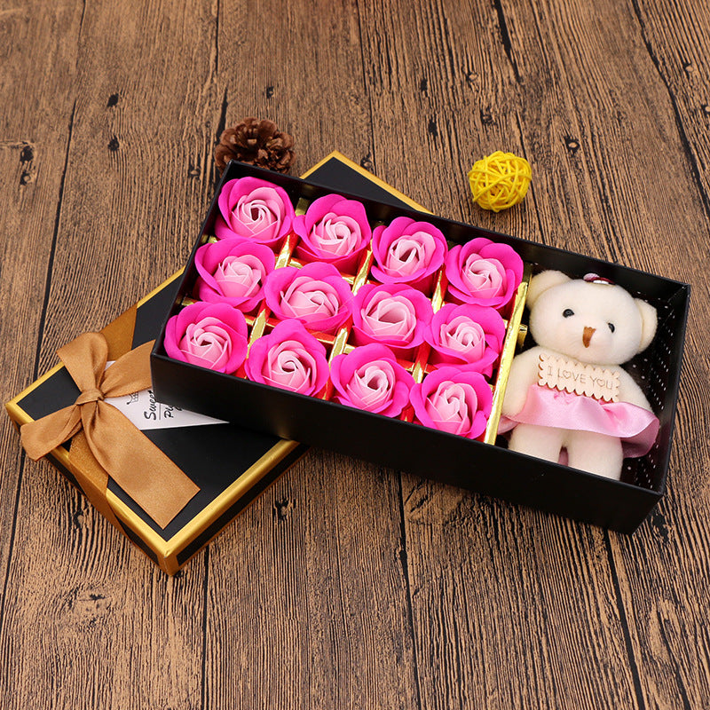 Flag Village Valentine's Day Gift Box Soap Flower Tanabata Festival Creative Gift Eternal Flower 12 Bear Rose Soap Flower