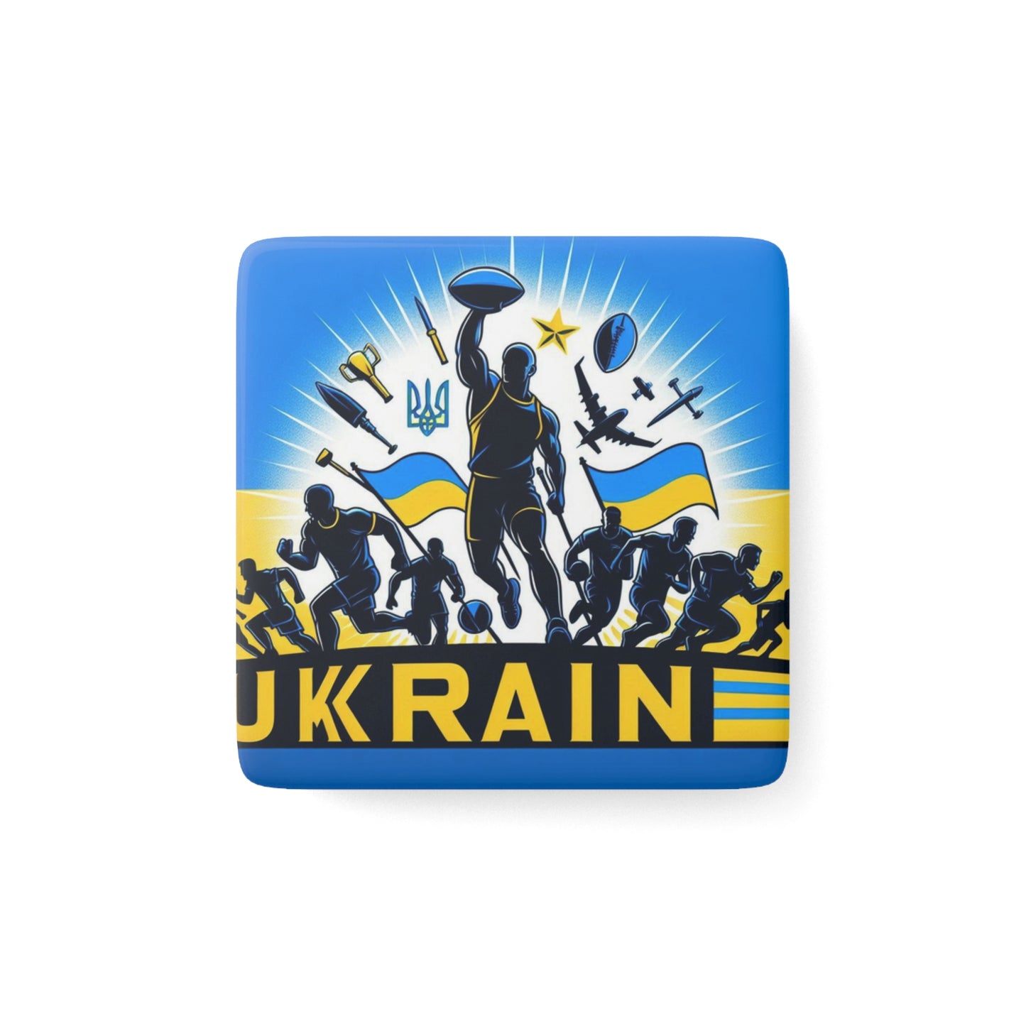 Flag Village Ukraine Flag Sporting Porcelain Magnet, Square UKR0005