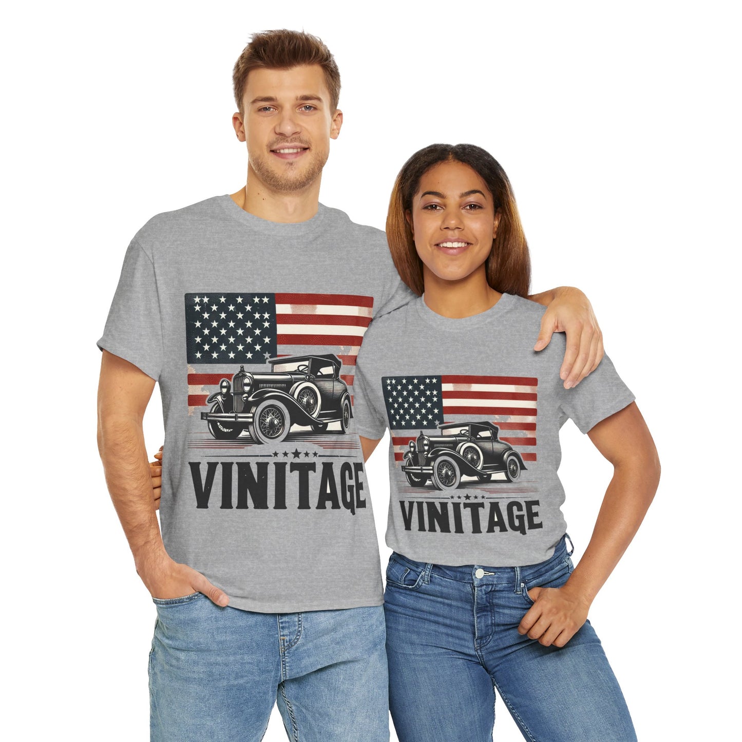 Flag Village USA Vintage Car Flag T-SHIRT Heavy Cotton Tee USA0002