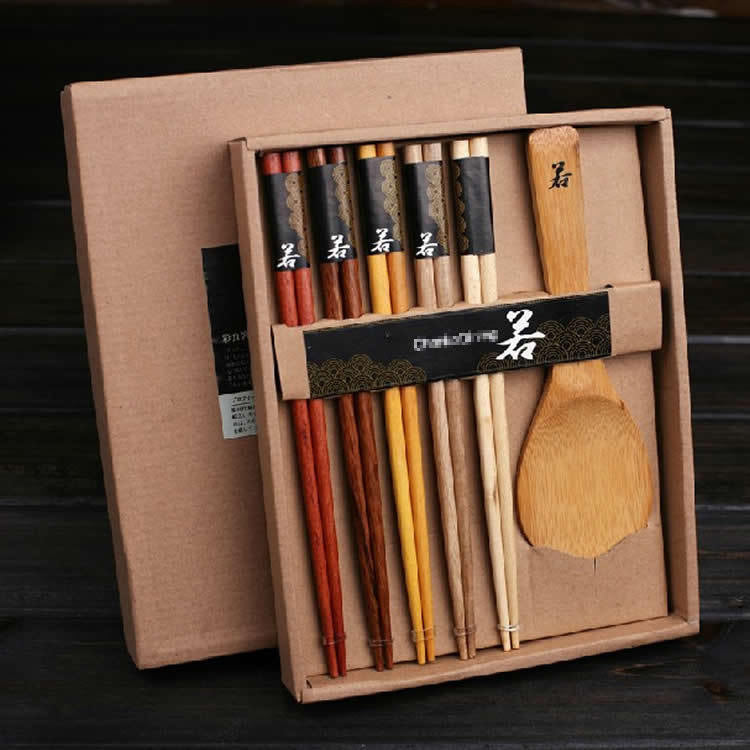 Flag Village Log chopsticks rice spoon gift box set Japanese tableware promotional gifts wedding gift
