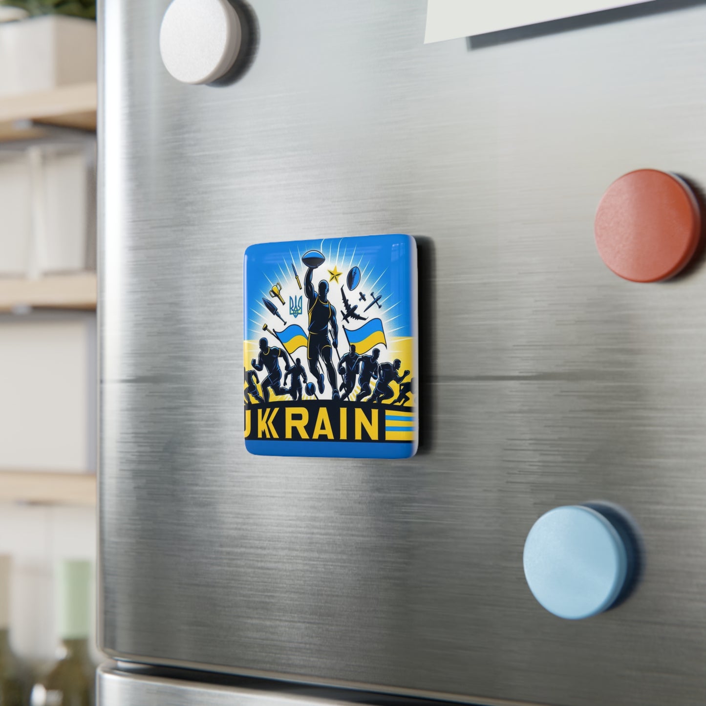 Flag Village Ukraine Flag Sporting Porcelain Magnet, Square UKR0005