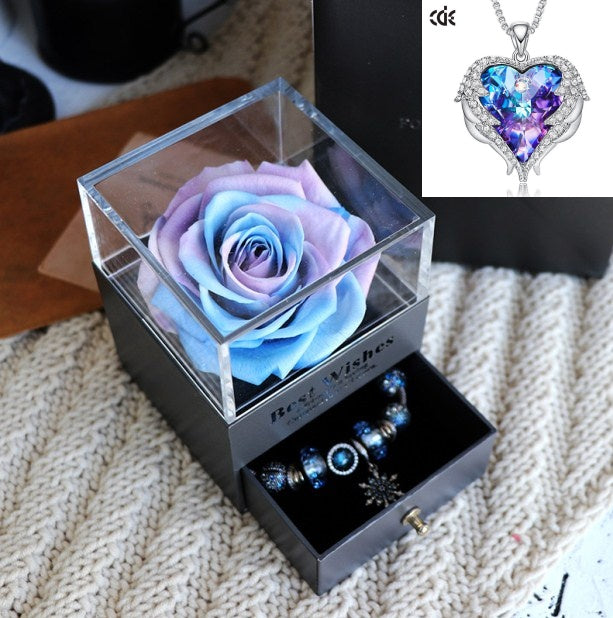 Flag Village Valentines Day Gift Women Rose Jewelry Box Dried Flower Real Flowers Eternal Roses In Box