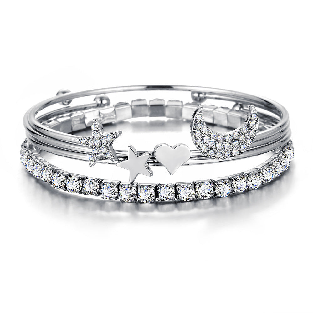 Flag Village Women Moon Stars Cuff Bracelets Bangles Simple Gifts