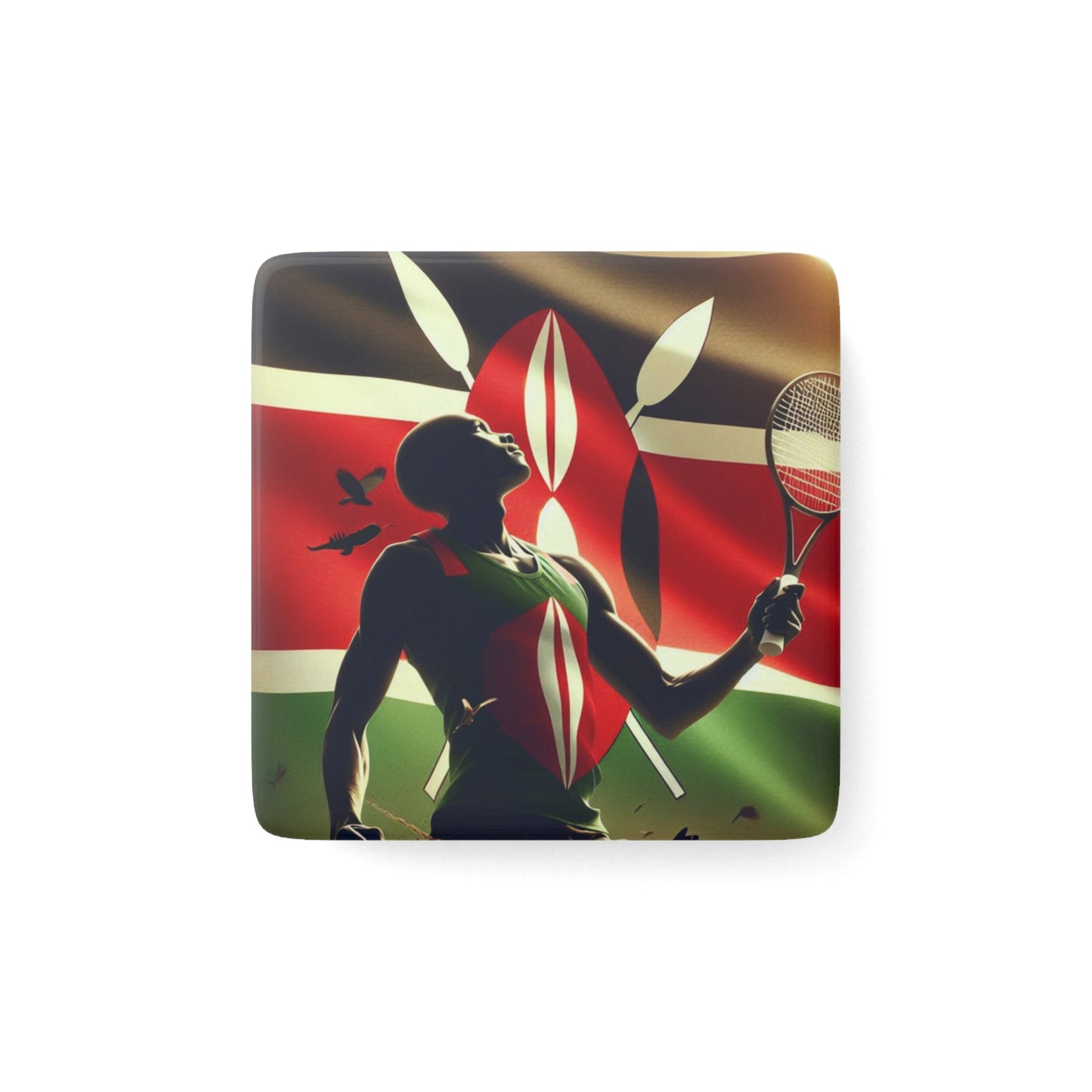 Flag Village KENYA Flag Sporting Porcelain Magnet, Square KEN0005