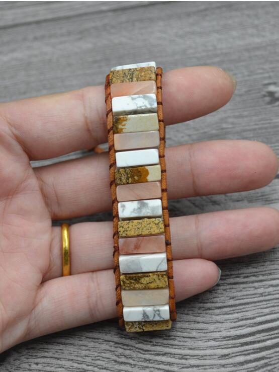 Flag Village Chakra Bracelet Jewelry Handmade Multi Color Natural Stone Tube Beads Leather Wrap Bracelet Couples Bracelets Creative Gifts
