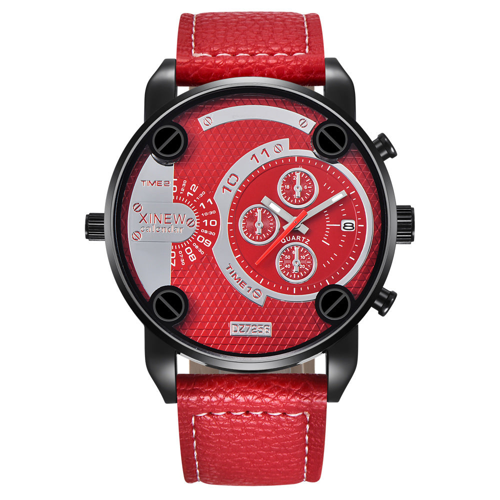 Flag Village Mens Big Watches Fashion Leather Date Gifts Wristwatch