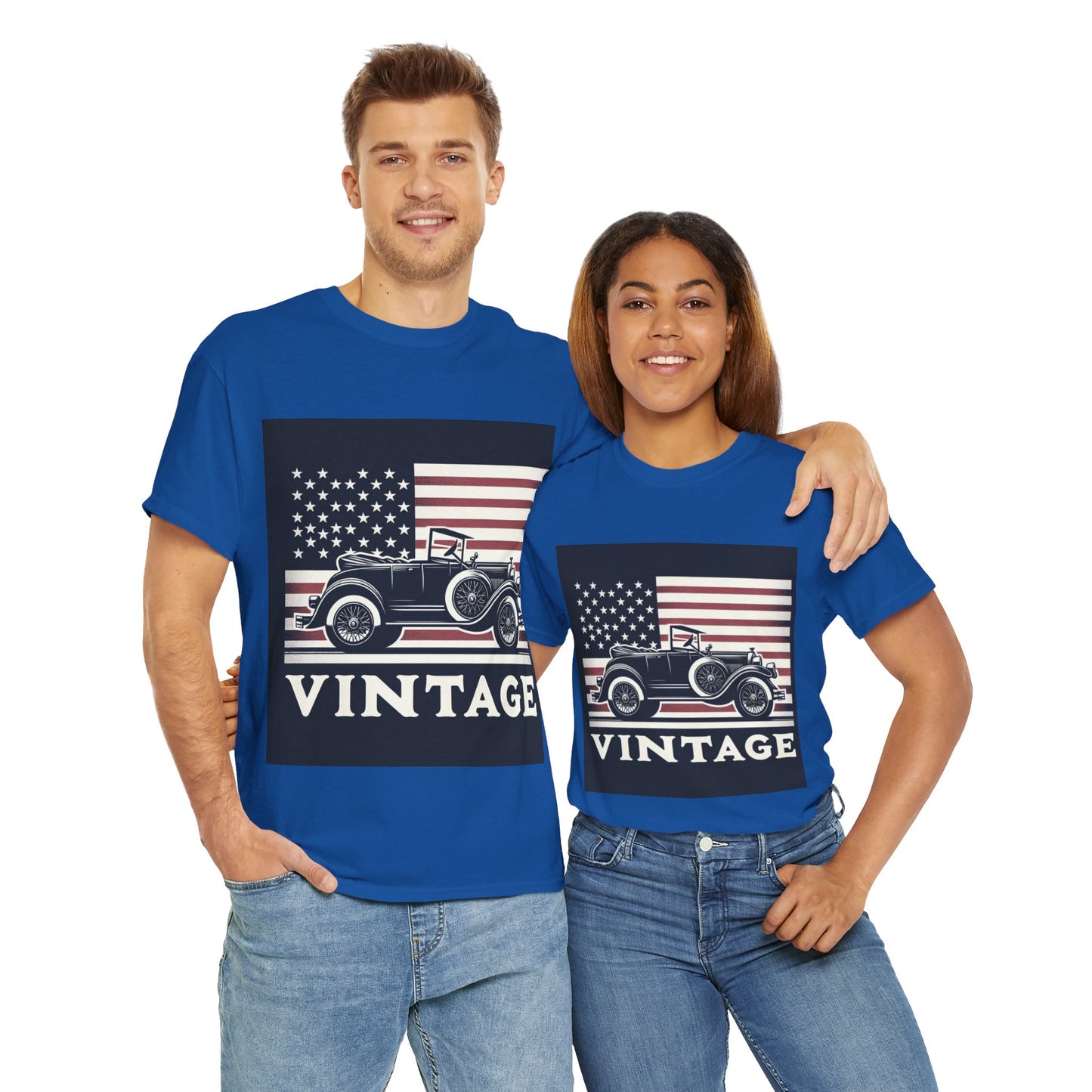 Flag Village USA Vintage Car Flag T-SHIRT Heavy Cotton Tee USA0004