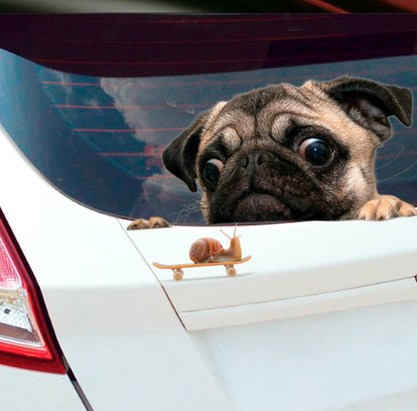 Flag Village Auto Tools 3D pug looking snail car window car sticker