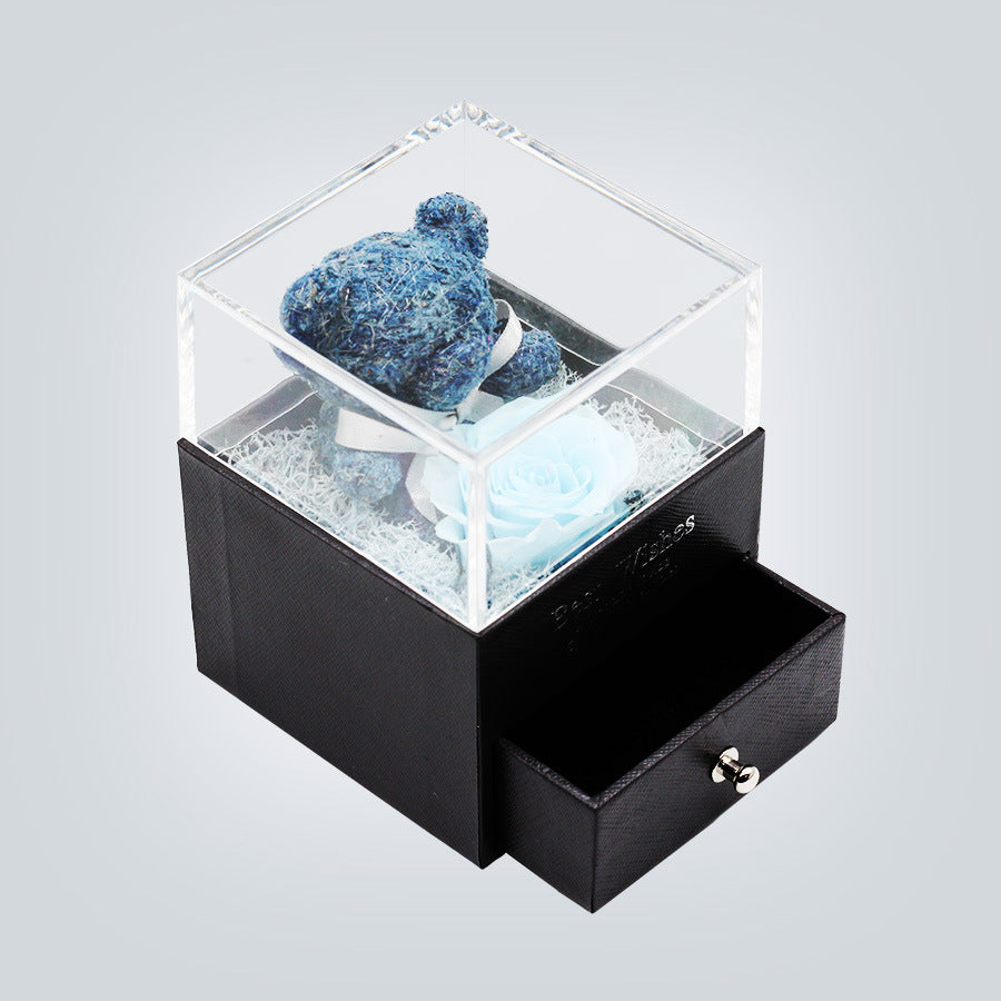 Flag Village Teddy Bear Preserved Flower Jewelry Box Gift
