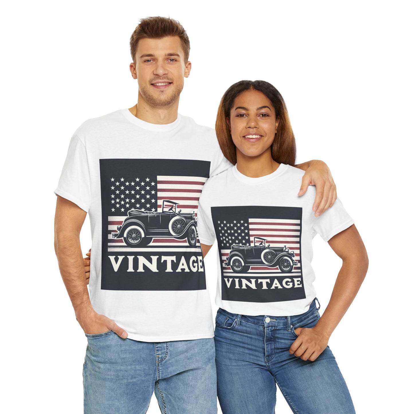 Flag Village USA Vintage Car Flag T-SHIRT Heavy Cotton Tee USA0004