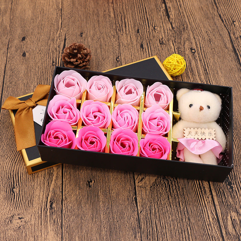 Flag Village Valentine's Day Gift Box Soap Flower Tanabata Festival Creative Gift Eternal Flower 12 Bear Rose Soap Flower
