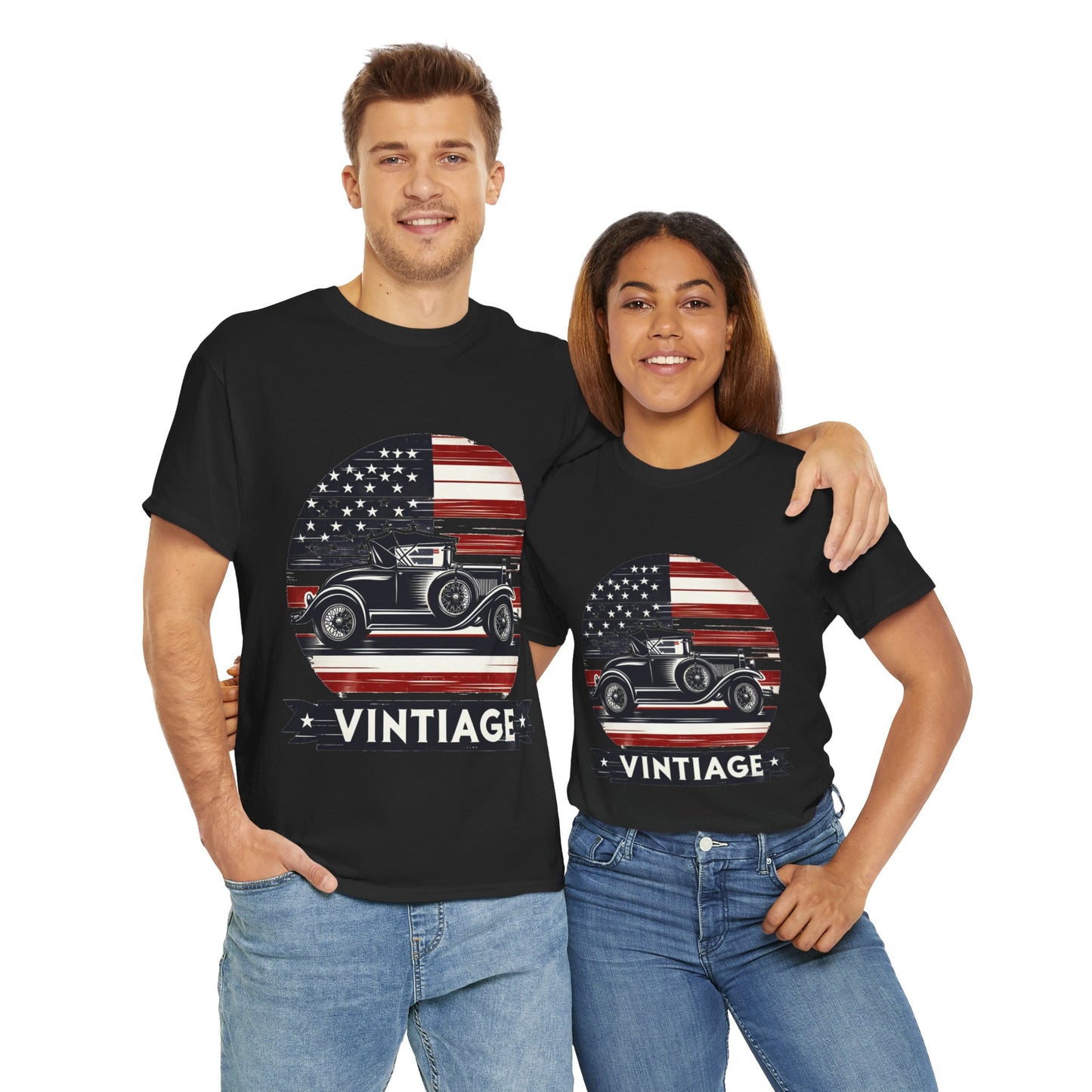 Flag Village USA Vintage Car Flag T-SHIRT Heavy Cotton Tee USA0003