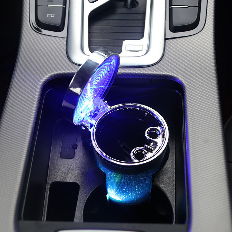 Flag Village Auto Tools Car Ashtray With LED Light RGB Ambient Light Cigarette Cigar Ash Tray Container Trash Can Portable Ashtray Auto Accessories