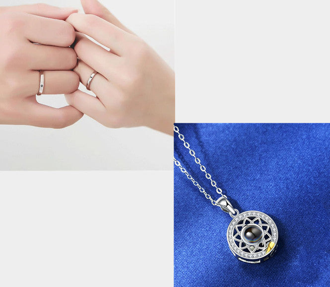 Flag Village Sun Moon Shape Couple Personalized Necklaces Wedding Birthday Jewelry Languages I Love You Projection Pendant Necklace Gifts