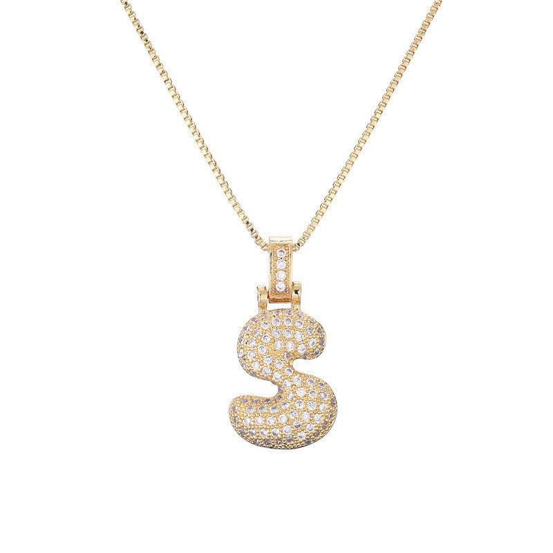Flag Village Clavicle Chain Copper Micro Inlaid Zircon 26 Letter Pendant Necklace For Women's Birthday Jewelry Gifts
