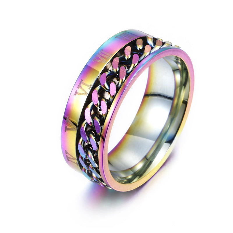 Flag Village Roman Letter Rotatable Chain Rings Men Digital Titanium Steel RingFor Couple High Quality Multifunctional Bottle Opener Ring Spinner Jewelry Punk Gifts