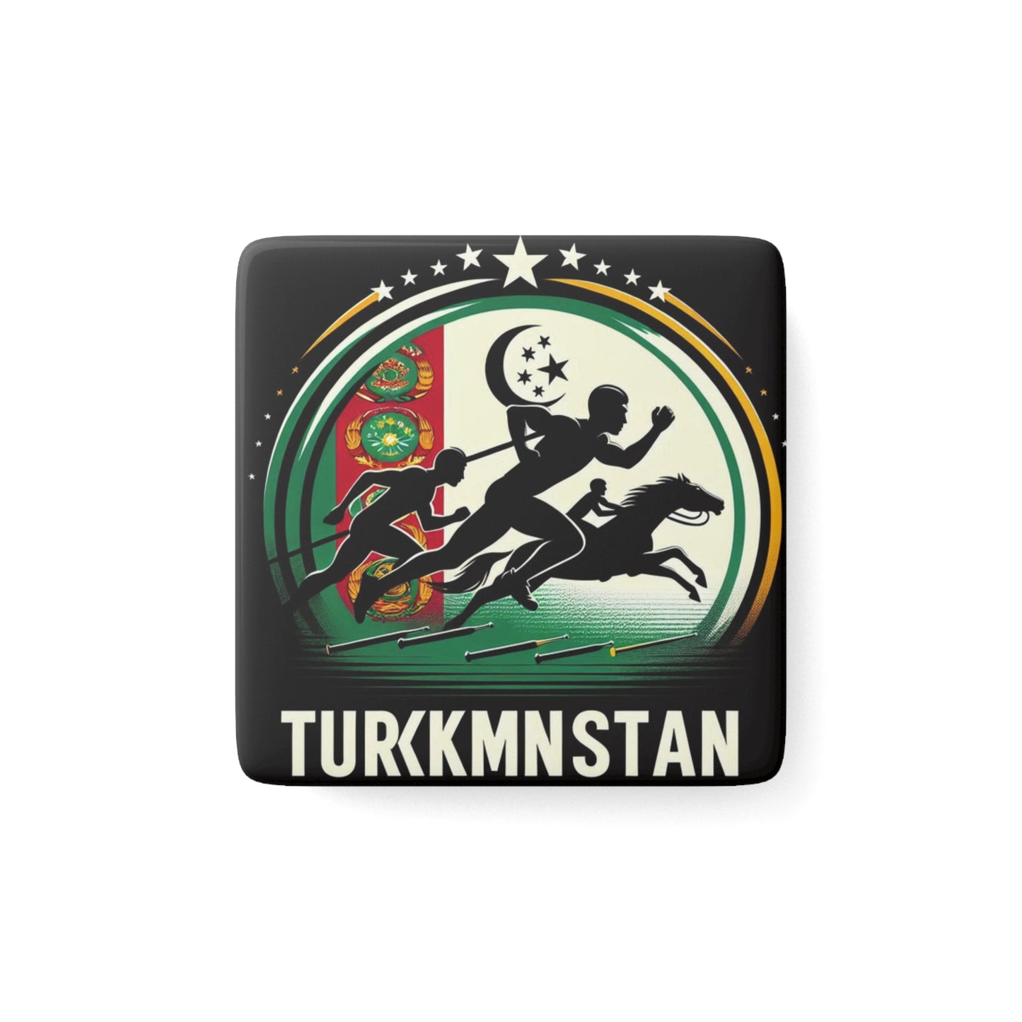 Flag Village Turkmenistan Flag Sporting Porcelain Magnet, Square TKM0004