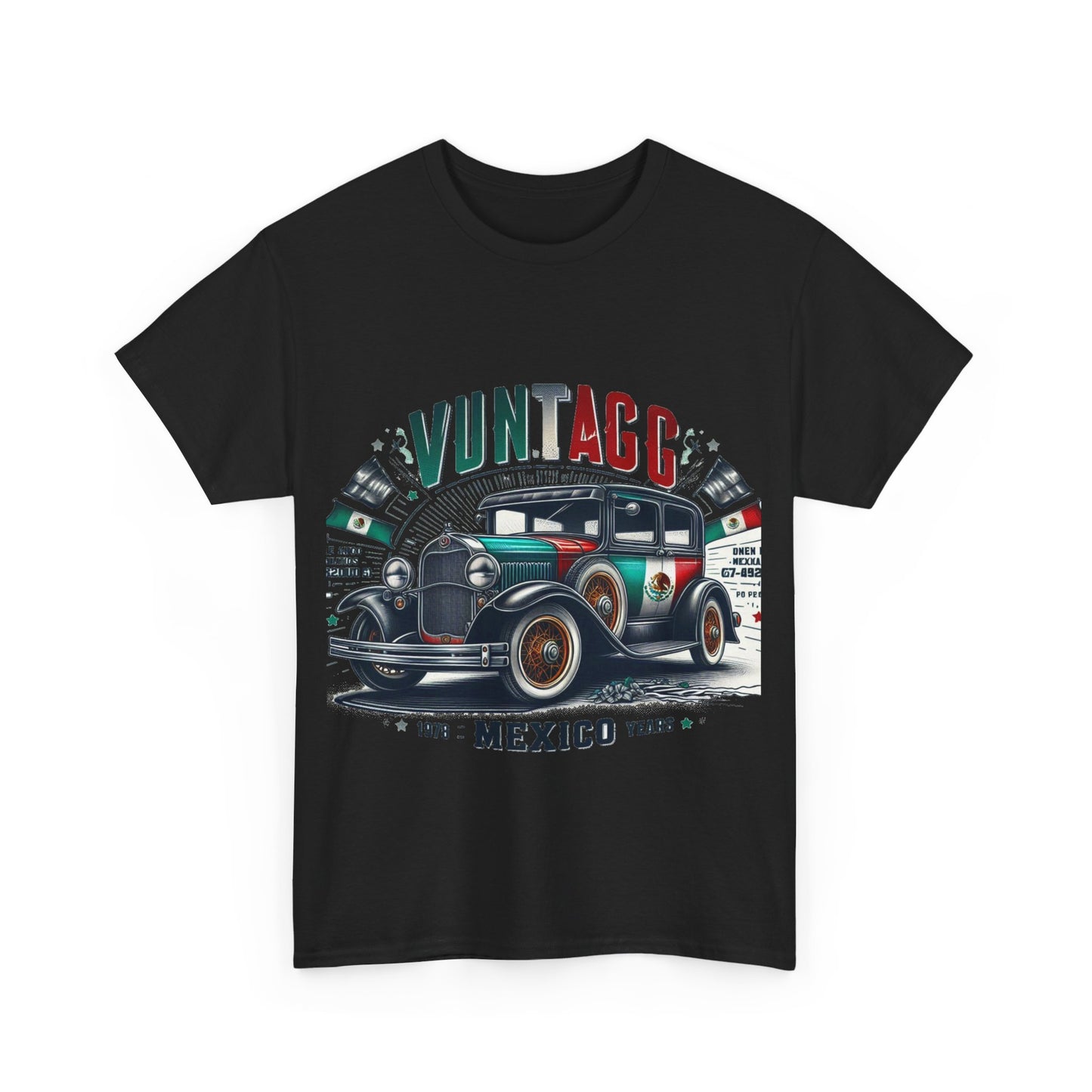 Flag Village Mexico Vintage Car Flag T-SHIRT Heavy Cotton Tee MEX0002