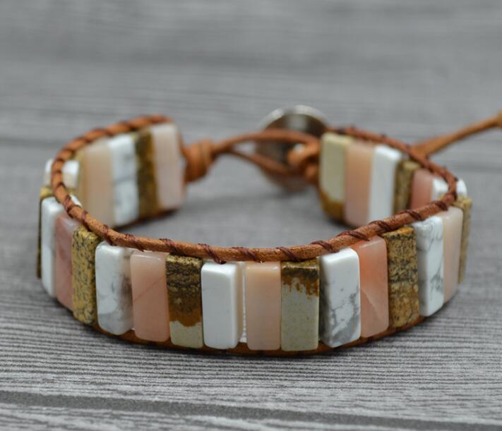 Flag Village Chakra Bracelet Jewelry Handmade Multi Color Natural Stone Tube Beads Leather Wrap Bracelet Couples Bracelets Creative Gifts