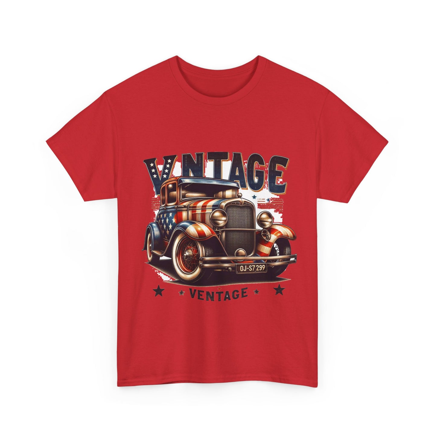 Flag Village USA Vintage Car Flag T-SHIRT Heavy Cotton Tee USA0010