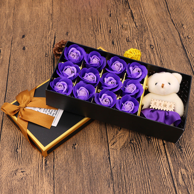 Flag Village Valentine's Day Gift Box Soap Flower Tanabata Festival Creative Gift Eternal Flower 12 Bear Rose Soap Flower