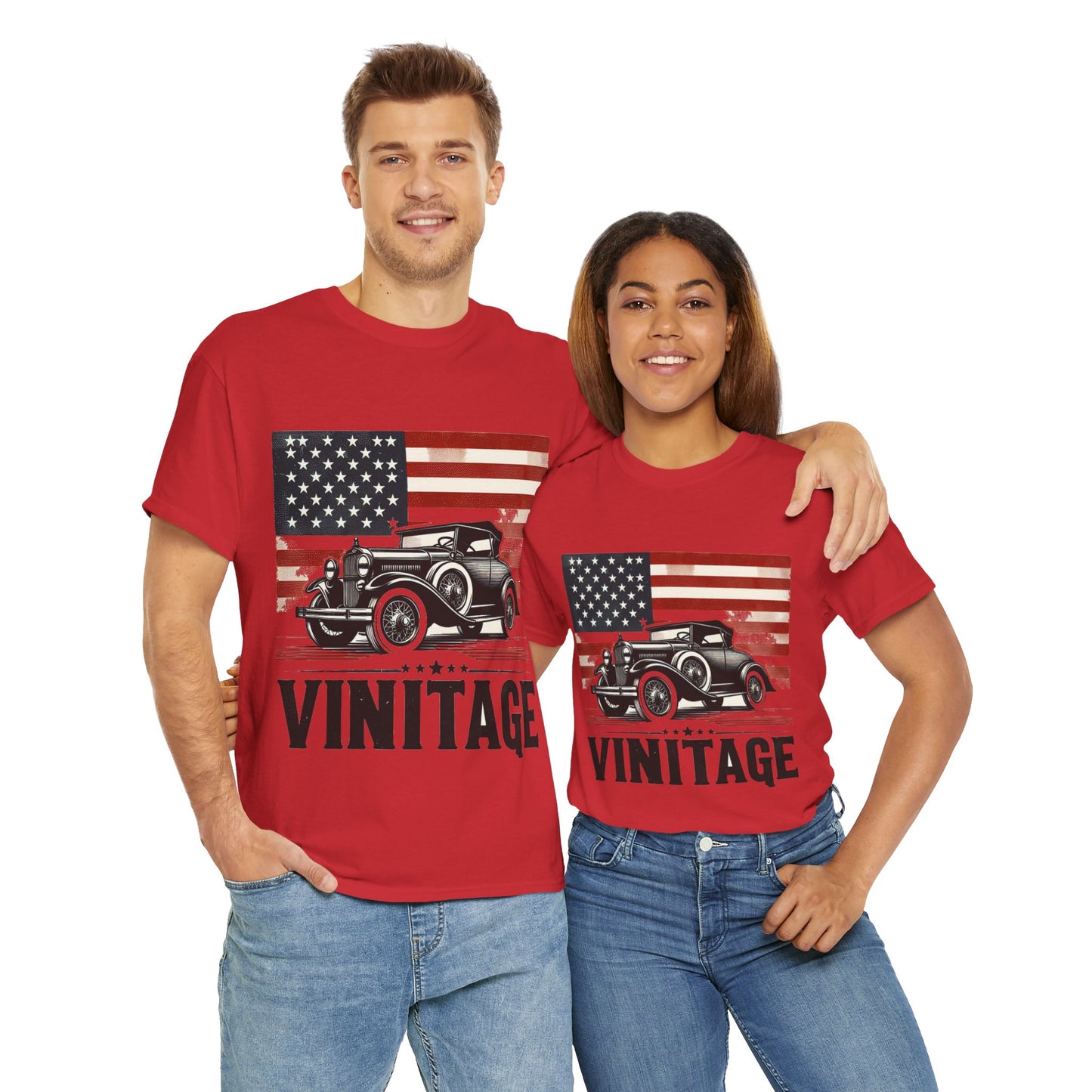 Flag Village USA Vintage Car Flag T-SHIRT Heavy Cotton Tee USA0002